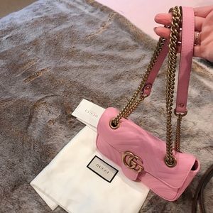 Gucci Marmont  leather pink mini flap bag .